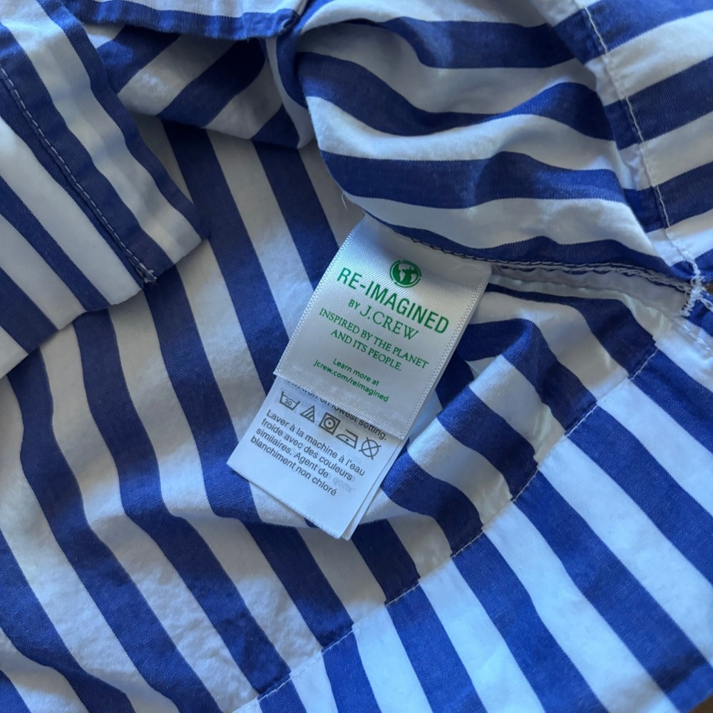 J.Crew Womens Large Blue White Striped Ruffle Front Sleeveless Cotton Top - Picture 5 of 7